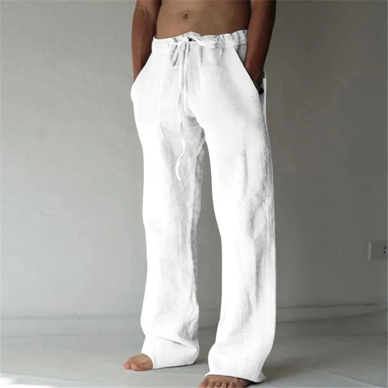 Men's Linen Wide-Leg Pants – Casual Drawstring Trousers