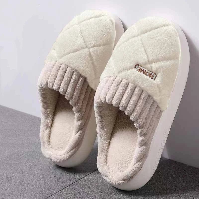 Women S Casual Home Slippers Soft Bottom Plush Anti-Slip Thermal Indoor Winter Men Flats Slip - Soft