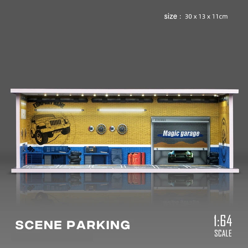 Garage Scene Diorama Model Kit – Collectible Decoration (No Dolls or Cars Included)