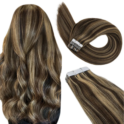 Ugeat Tape Hair Extensions Human Real Natural Brazilian Remy Straight Seamless Skin Weft Women