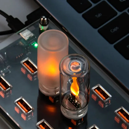 Usb Flame Flickering Led Frosted Clear Glass Candle Night Light Simulated Car Home Room Laptop Pc