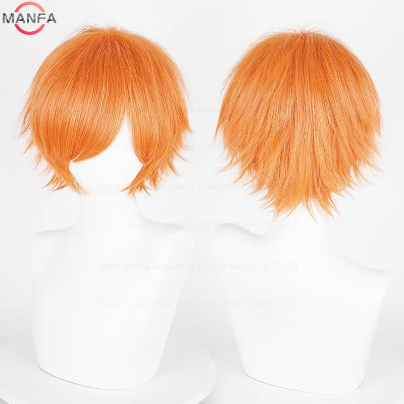 Anime 30cm Short Straight Cosplay Wig Black White Green Brown Purple Blue Gray Red Gold Man Women