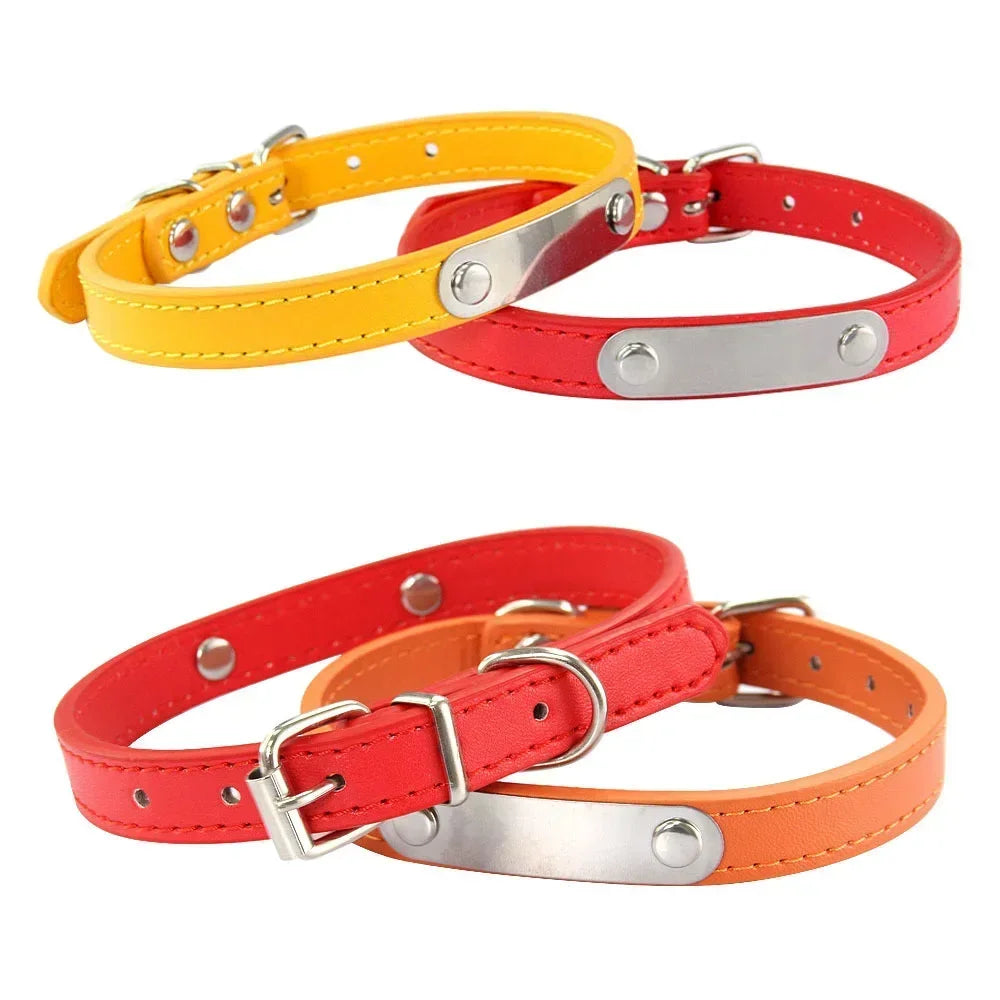 Personalized Dog Collar with Engraved ID Nameplate – PU Leather