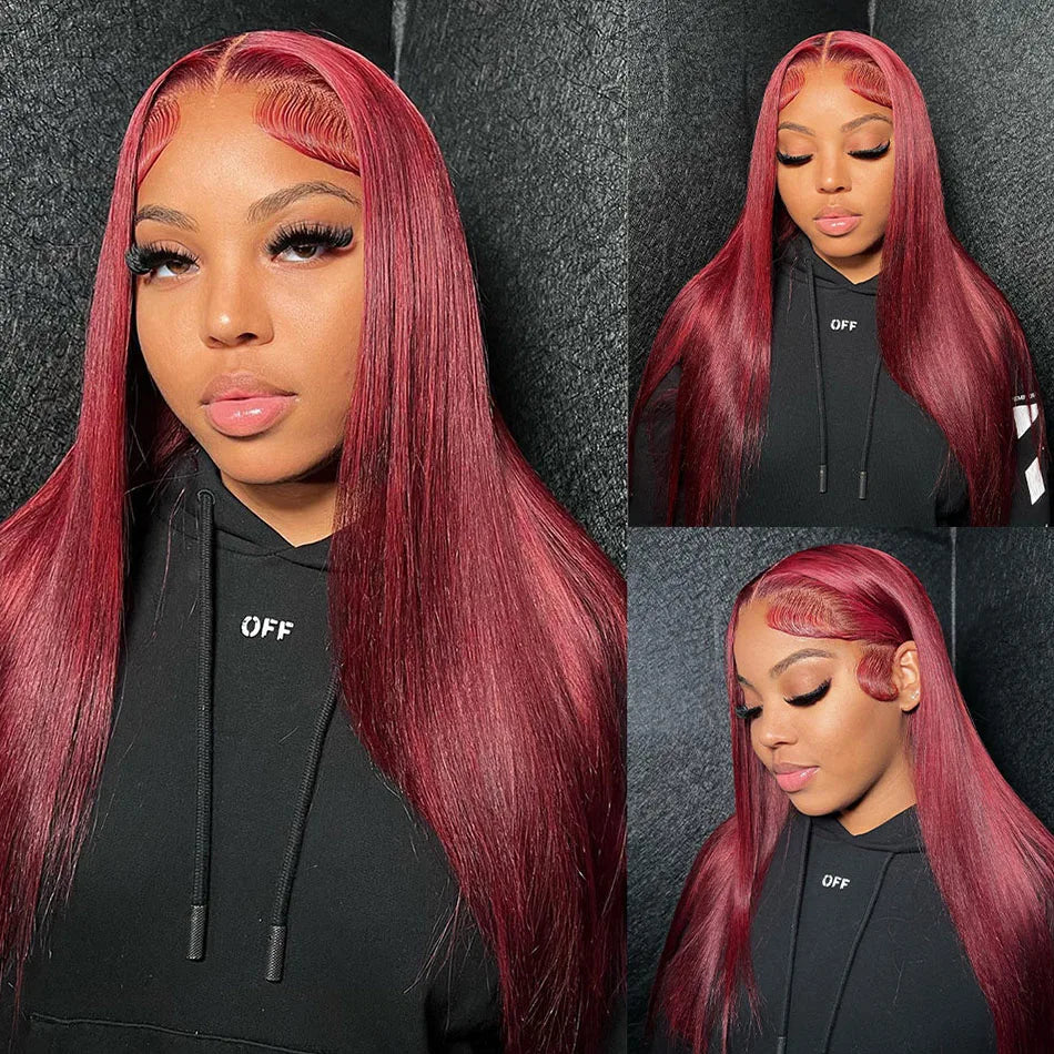 99j Burgundy 13x6 Colored Hd Lace Front Wig Human Hair Wigs Preplucked Premium Red Peruvian Straight