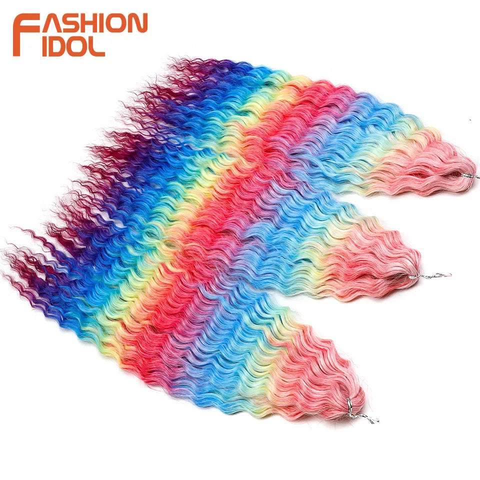 Idol 300g 22 Inch Ariel Curl Hair Water Wave Twist Crochet Synthetic Ombre Rainbow Color Braiding