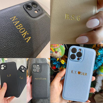 Personalised Customized Name Case Iphone 17 16 15 14 13 12 11 Pro Max Initials Letters Leather Cover