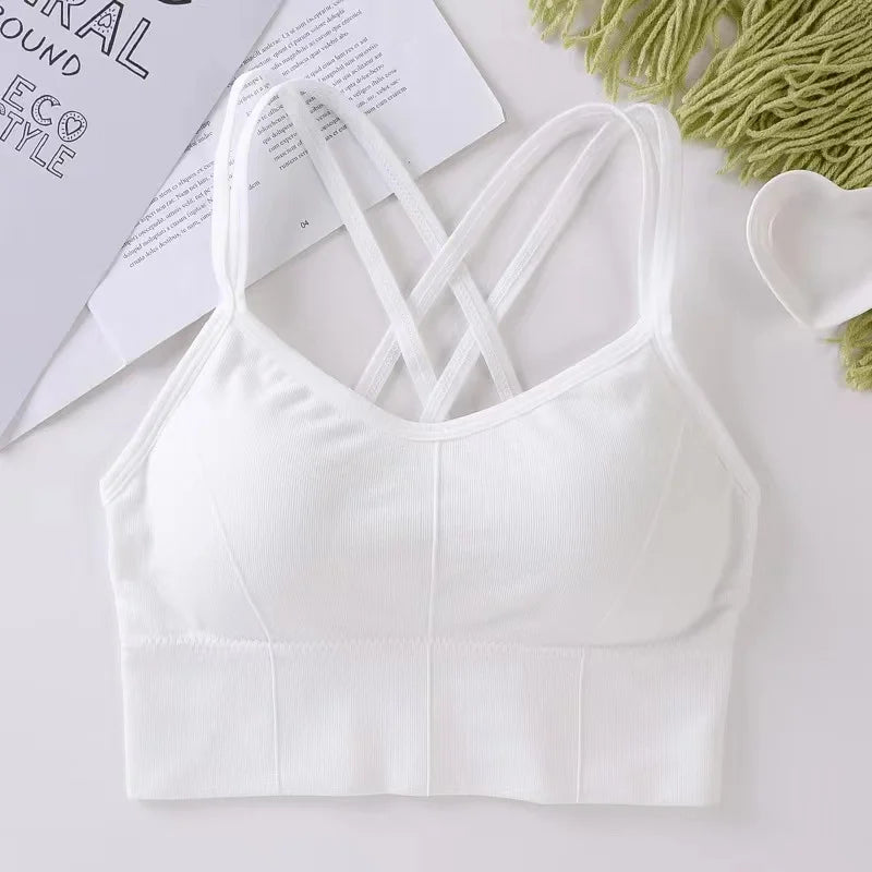 Women's Cross-Back Sports Bra – Push Up Fitness Tank Top