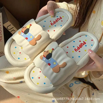 Cartoon Puppy Slippers Women Cushioned Anti-Slip Open-Toe