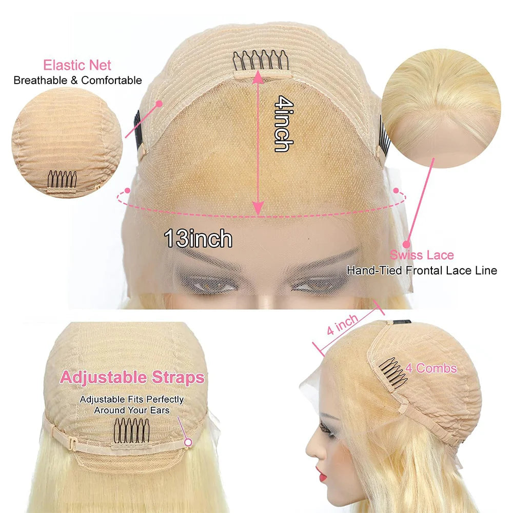 613 Blonde Lace Front Wig – Bone Straight Human Hair, 13x4 & 13x6 HD Lace