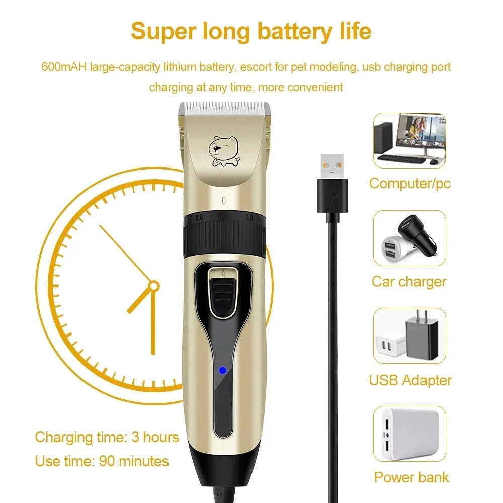 Professional Pet Hair Clipper – USB Rechargeable Dog & Cat Grooming Trimmer