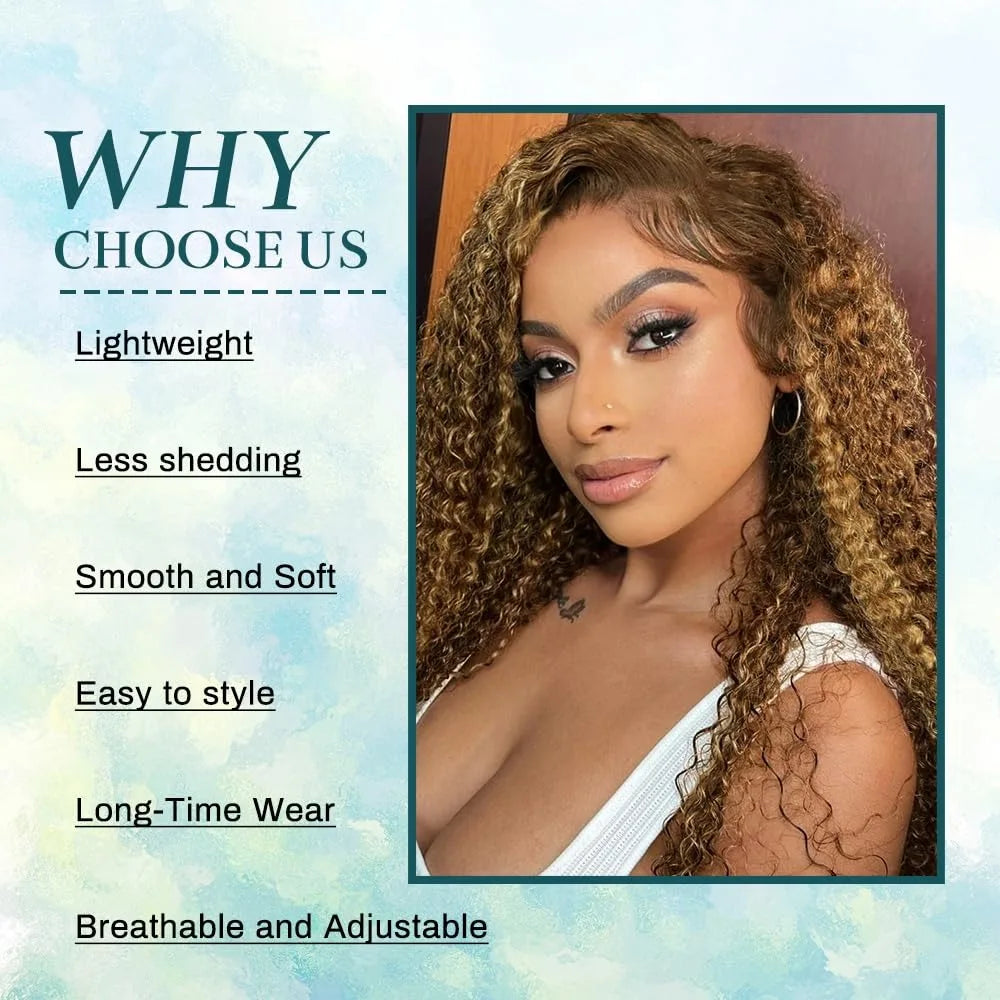 Honey Blonde Ombre Highlight Lace Front Wig Human Hair 13x4 Deep Wave Hd Curly