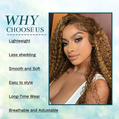 Honey Blonde Ombre Highlight Lace Front Wig Human Hair 13x4 Deep Wave Hd Curly