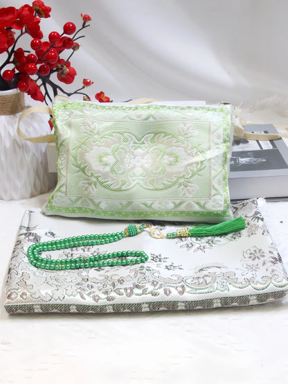 Muslim Prayer Rug Gift Set with Beads & Portable Bag