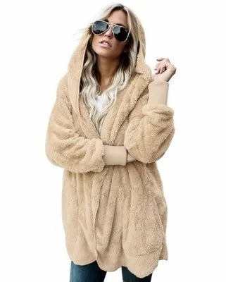 Women's Fleece Hooded Cardigan Coat – Warm Plush Jacket