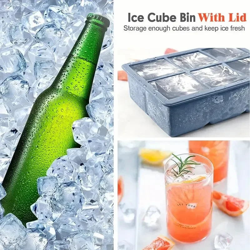Silicone Ice Cube Tray with Lid – 6-Cavity, Food Grade