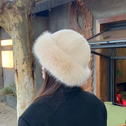 Women's Fluffy Faux Fur Winter Hat - Warm Bucket Cap