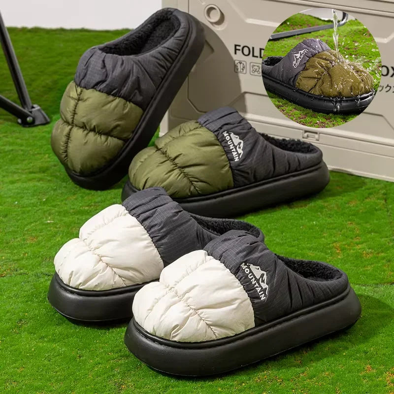 Long Plush Thick Warm Winter Slippers Women Waterproof Down Outdoor Unisex Mix Color Non Slip Cotton