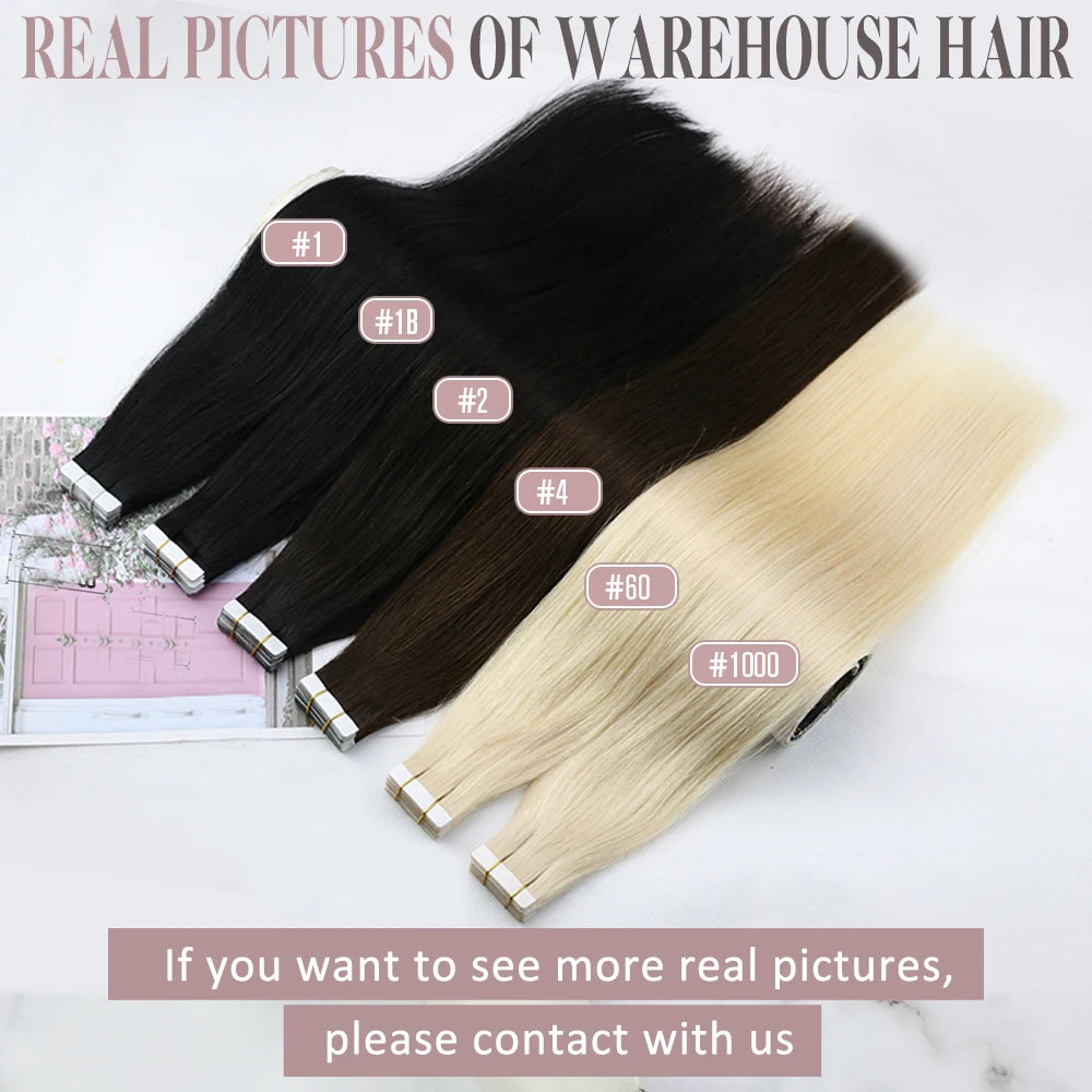 Ugeat Tape Hair Extensions Human Real Natural Brazilian Remy Straight Seamless Skin Weft Women