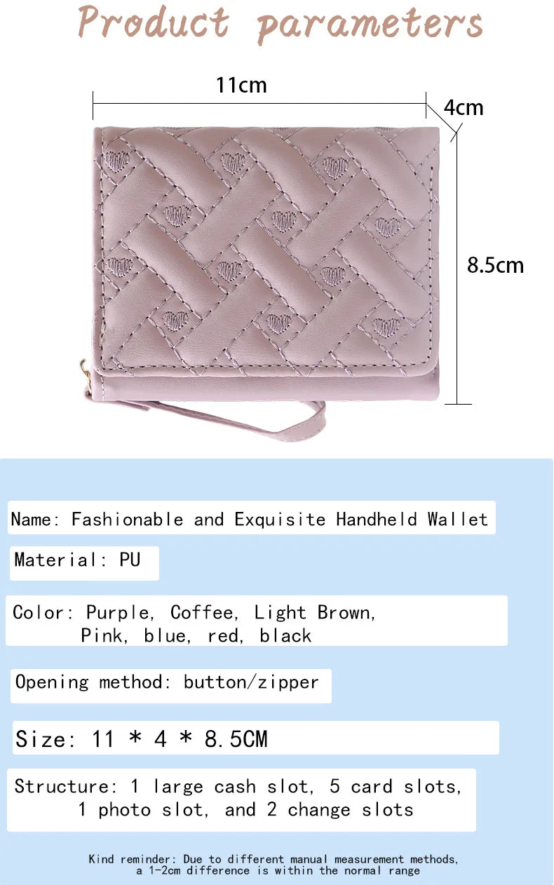 Embroidered Heart Wallet – Women's Short Zip Card Holder