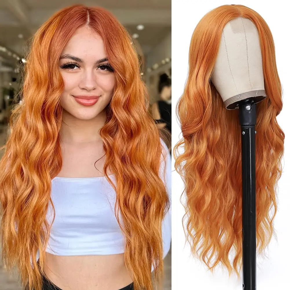Long Wavy Synthetic Lace Wig – 26 Inch Middle Part, Heat Resistant