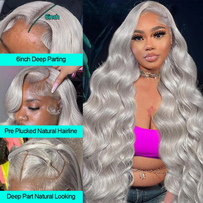 Silver Grey HD Lace Front Wig – Brazilian Remy Human Hair Body Wave