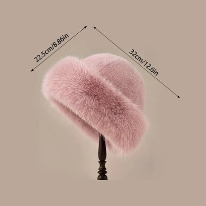 Women's Fluffy Faux Fur Winter Hat - Warm Bucket Cap