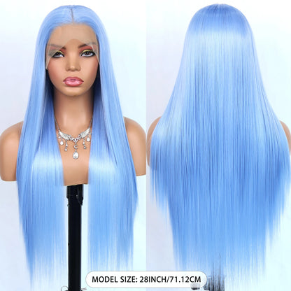 Blue Lace Front Synthetic Wig – Long Straight, 28 Inch, 180% Density