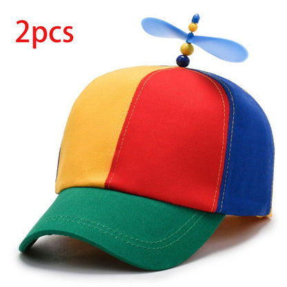 Propeller Baseball Cap – Funny Colorblock Snapback Hat with Helicopter Spinner