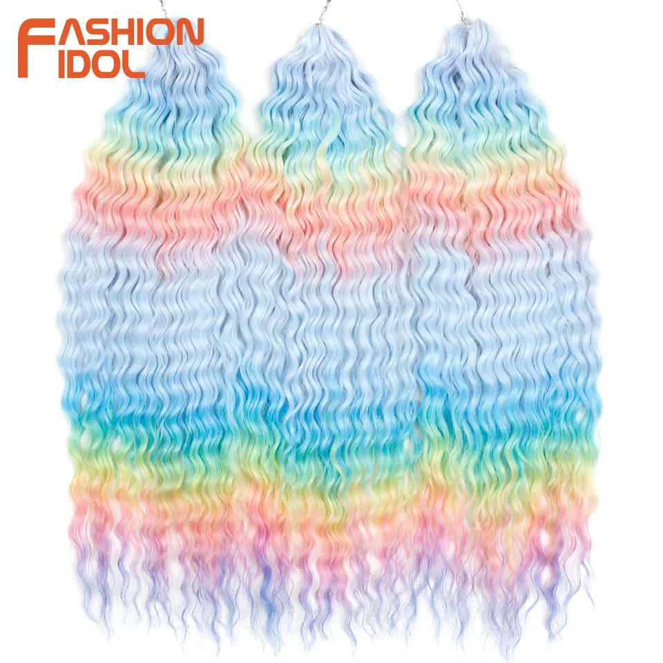 Idol 300g 22 Inch Ariel Curl Hair Water Wave Twist Crochet Synthetic Ombre Rainbow Color Braiding