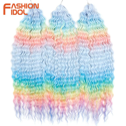 Idol 300g 22 Inch Ariel Curl Hair Water Wave Twist Crochet Synthetic Ombre Rainbow Color Braiding