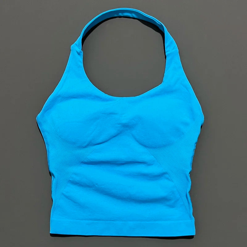 Seamless Halter Longline Sports Tank Top for Women – Gym Yoga Workout
