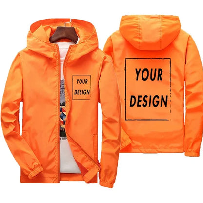 Custom Logo Men's Windbreaker Jacket – Waterproof Hooded Zip-Up