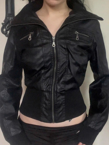 Women's Vintage PU Leather Jacket – Alt Grunge Zipper Coat
