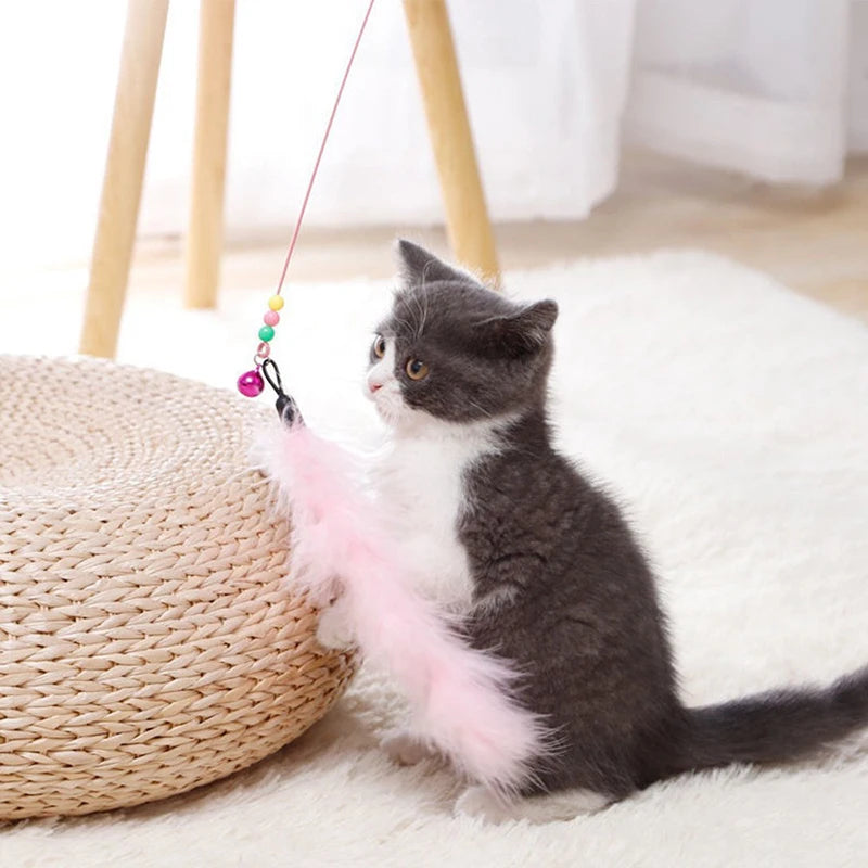 Cat Feather Wand Toy with Suction Cup Base