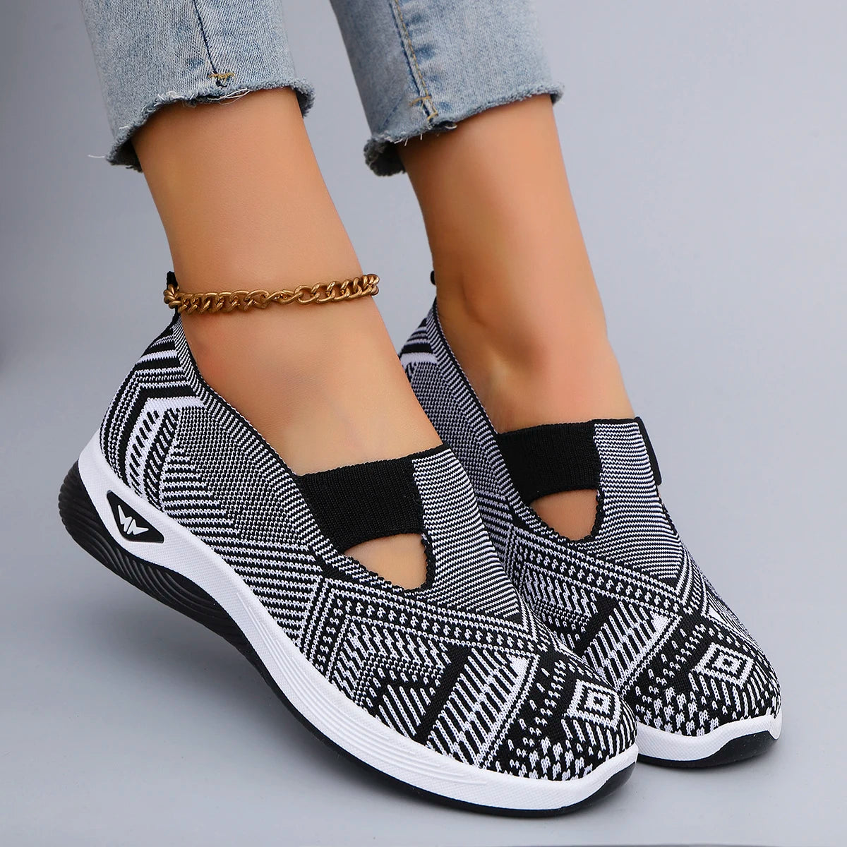 Women's Slip-On Knit Sneakers – Breathable Mesh Flat Shoes
