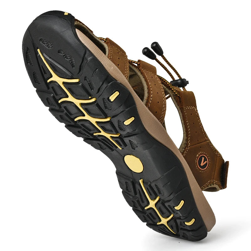 Men's Genuine Leather Outdoor Sandals – Closed Toe Beach Shoes