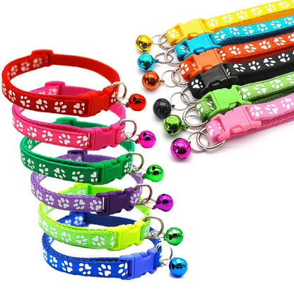 Cat & Dog Bell Collar with Paw Print – Adjustable