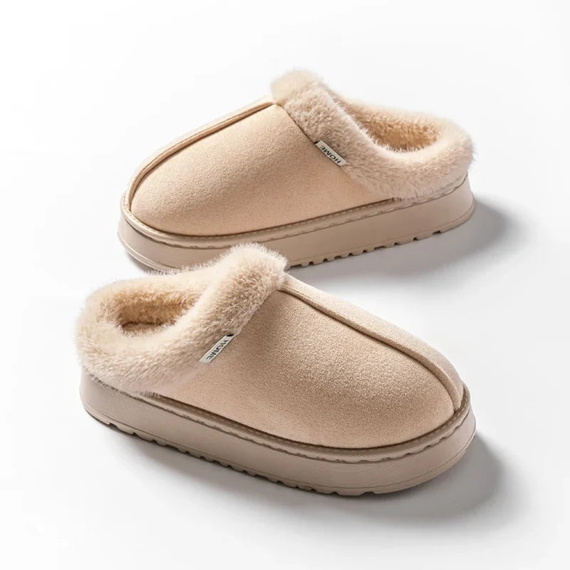 Women Fluffy Slippers Autumn Winter Indoor Eva Thick Sole Anti-Slip Warm Unisex House Shoes - Thick