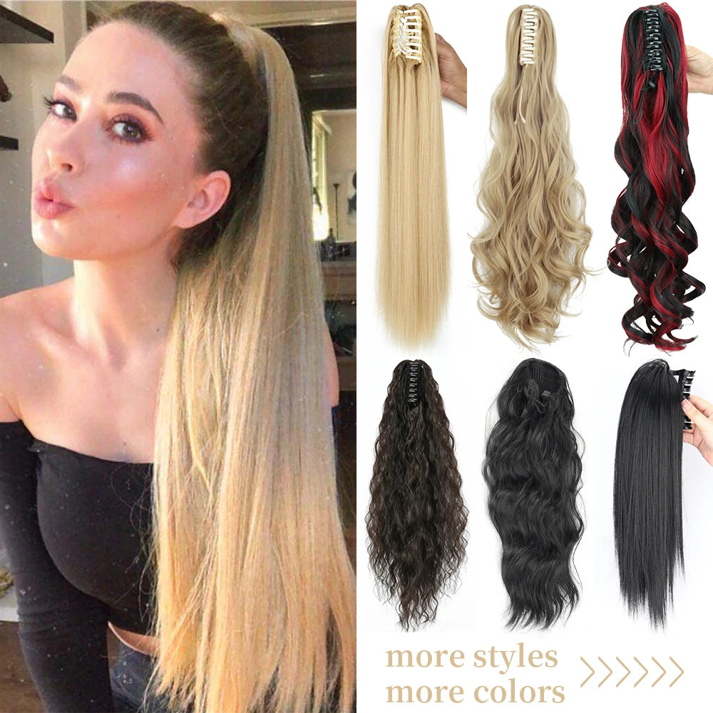 Synthetic Long Straight Claw Clip Ponytail Hair Extensions 24inch Heat Resistant Pony Tail Piece