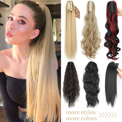 Synthetic Long Straight Claw Clip Ponytail Hair Extensions 24inch Heat Resistant Pony Tail Piece
