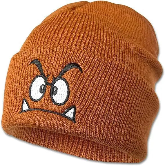Funny Face Embroidered Knit Beanie – Warm Brimless Pullover Hat