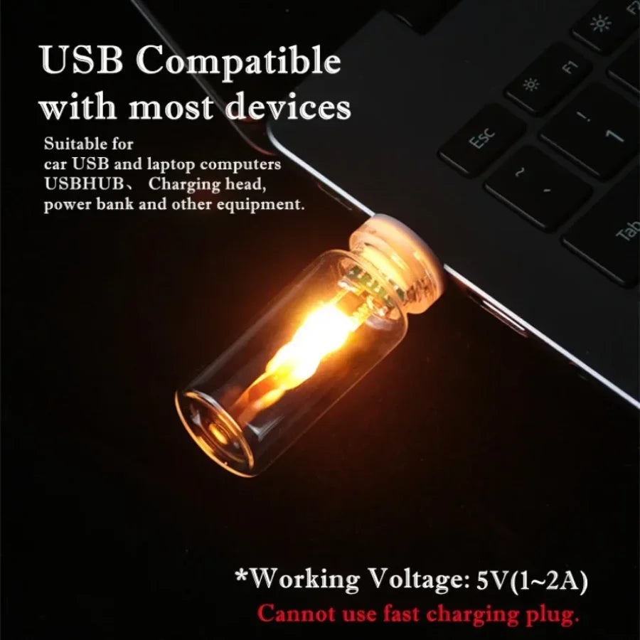 Usb Flame Flickering Led Frosted Clear Glass Candle Night Light Simulated Car Home Room Laptop Pc