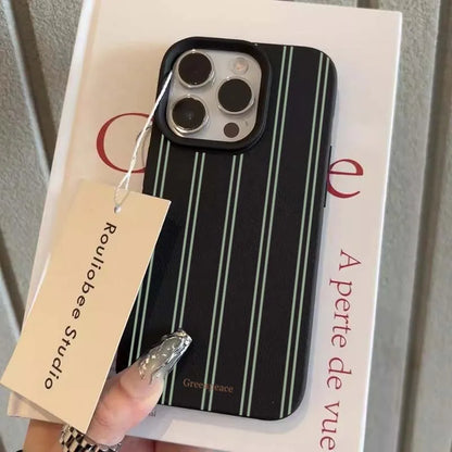 Green Stripe Lichee Pattern Phone Case Iphone 17 16 15 14 13 12 11 Pro Max Xs X Xr Plus 16e