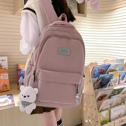 Cute Waterproof Laptop Backpack for Women – School & Travel Bag with Pendant