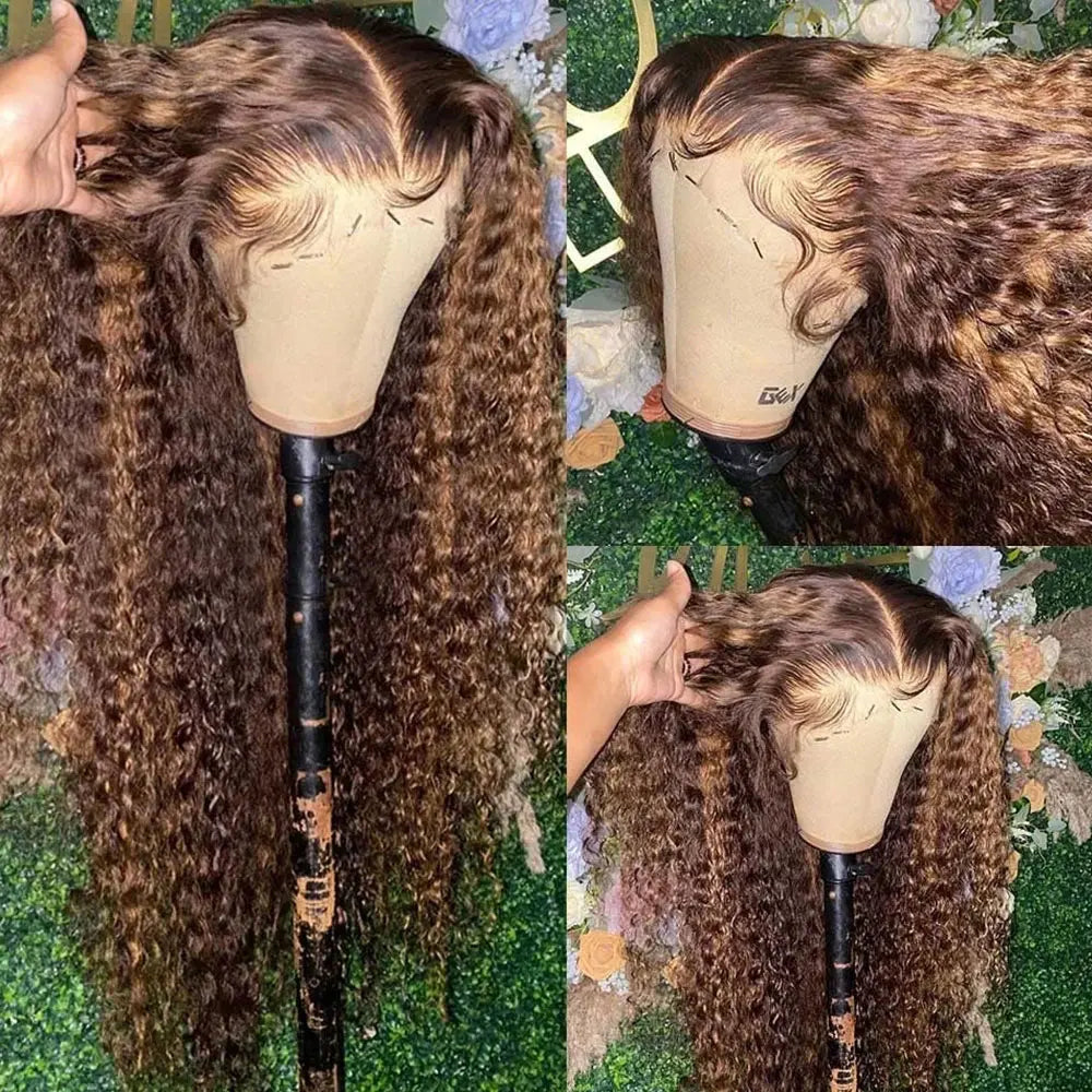 Highlight Curly Wig 13x4 Lace Front Human Hair Wigs Glueless Hd Deep Wave Frontal 4
