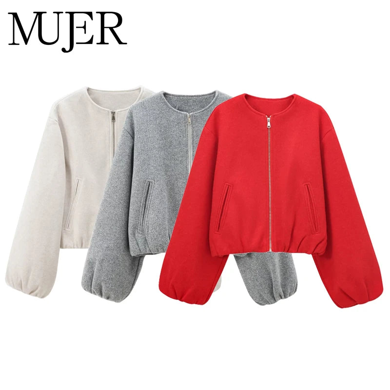 Women's Cropped Bomber Jacket – Soft Zip-Up Casual Outerwear