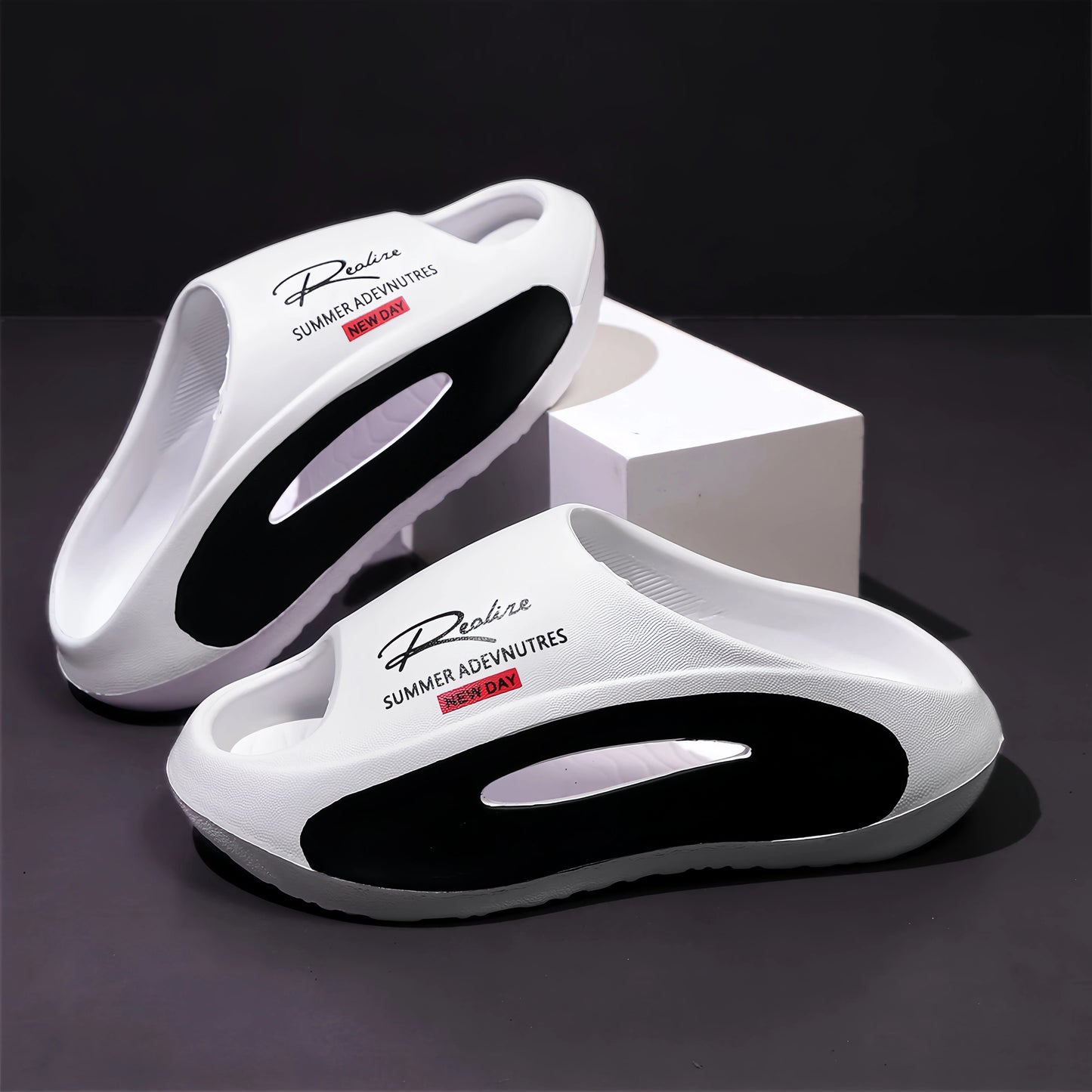 Men's Lightweight EVA Slides – Trendy Cut-Out Design Sandals