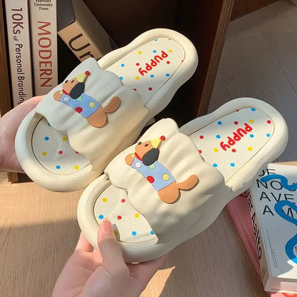 Cartoon Puppy Slippers – Soft Non-Slip Indoor House Shoes for Women