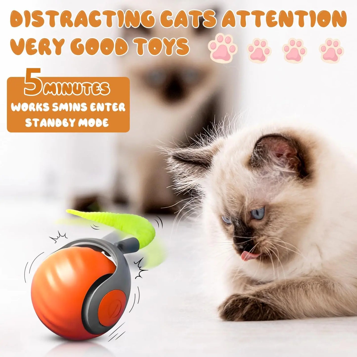 Interactive Cat Ball Toy with Spinning Tail – Self-Moving