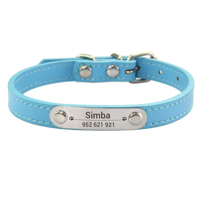 Personalized Dog Collar with Engraved ID Nameplate – PU Leather